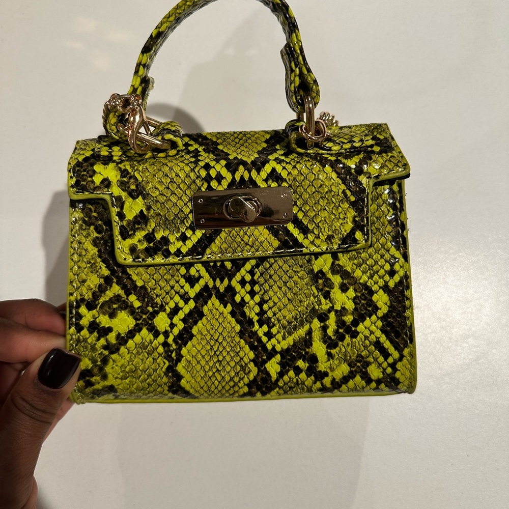 Lime Green Snake Print Handbag